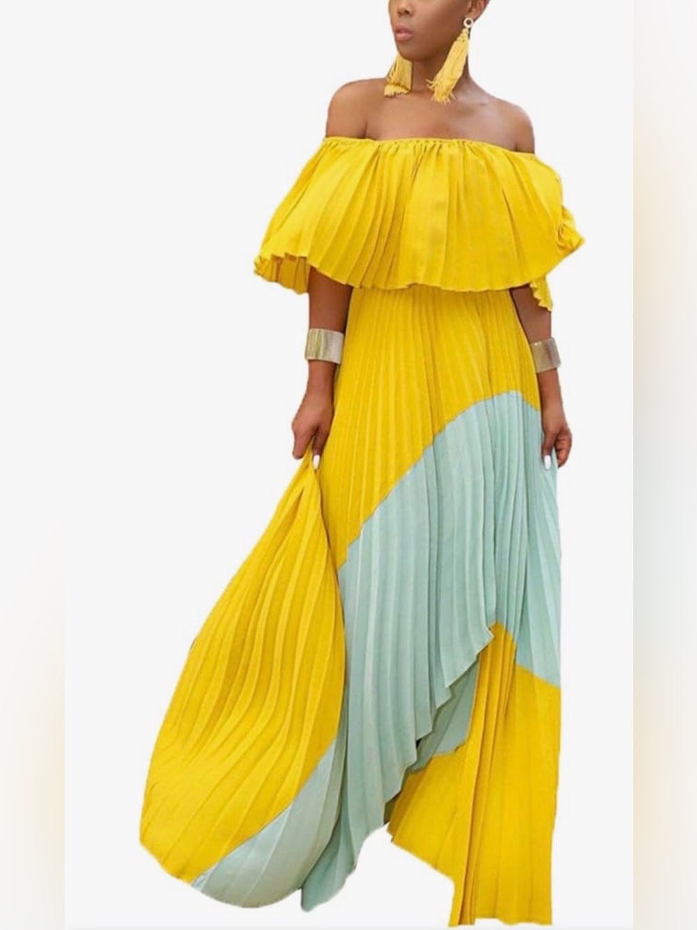 Women's Off Shoulders Maxi Dresses Ruffle Side Long Dress Ladies Maxi Dress